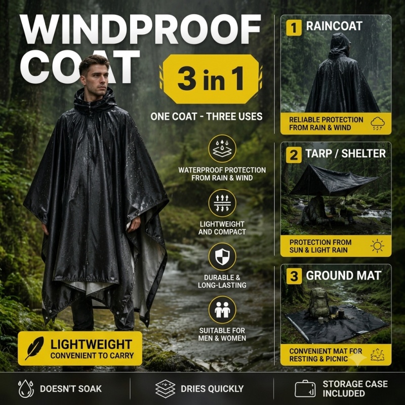 Cycling Rain Jacket Commute - Regenponcho met capuchon voor volwassenen Waterdichte